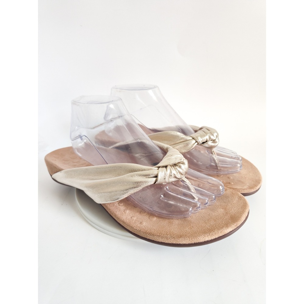 Vionic Pippa Sandals 10 Gold Leather Knotted Orthotic Thong Flip Flops Comfort